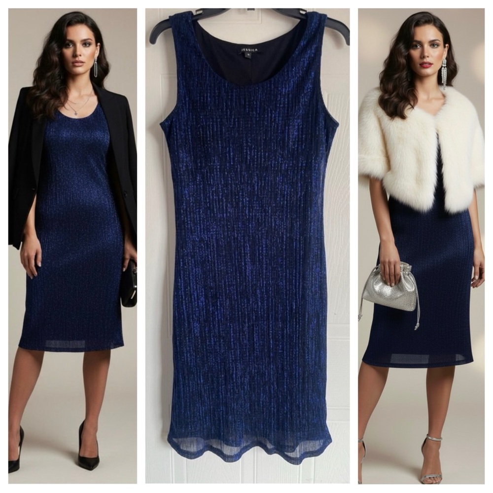 Jessica Shimmer Dress Blue Metallic Sparkle Night Luxe